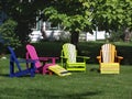 Colourful wooden lawn chairs