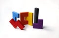 Colourful wooden puzzle blocks on white background Royalty Free Stock Photo