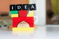 Colourful wooden toy blocks arranged in the shape of a puzzle on white background Royalty Free Stock Photo