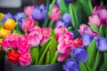 Colourful wooden tulips in amsterdam flower market Royalty Free Stock Photo