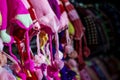 Colourful woolen caps for sale at a garment shop. Winter shopping season