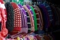 Colourful woolen caps for sale at a garment shop. Winter shopping season