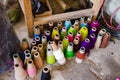 Colourful yarn in a weaving mill near Otavalo, Ecuador