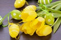 Colourful yellow and green spring Easter Eggs