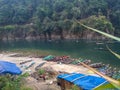 Colourfull boat parked at Umngot River bank , Dawki