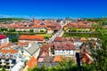 Colourfull panoramic cityscape central part of Wurzburg city. Top view from the Marienberg Fortress Festung Marienberg. Germany Royalty Free Stock Photo