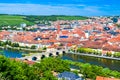 Colourfull panoramic cityscape central part of Wurzburg city. Top view from the Marienberg Fortress Festung Marienberg. Germany Royalty Free Stock Photo