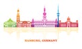 Colourfull Skyline panorama of city of Hamburg, Germany Royalty Free Stock Photo
