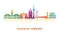 Colourfull Skyline panorama of city of Mannheim, Germany
