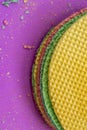 Colourfull waffles. Textured abstract background. Close up. Flat lay