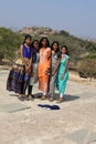 Colourfully Dressed Indian Ladies on top of Mahanavami Dibba at the Royal Enclosure, Hampi, near Hospete, Karnataka, India Royalty Free Stock Photo