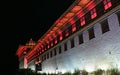 Colourfully lit walls of Thimphu Dzong, Thimphu, Bhutan. Royalty Free Stock Photo