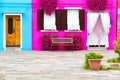 Colourfully painted house facade on Burano island Royalty Free Stock Photo