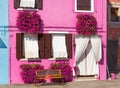 Colourfully painted house facade on Burano island,Venice