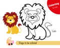 Colouring book for kids Lion. Cute cartoonÂ lion character. Learning card with task for child preschoolÂ 