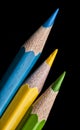 Colouring crayon pencils isolated on black background. Close up. Royalty Free Stock Photo