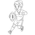 Coloring page with boy playing rugby Royalty Free Stock Photo