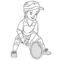 Coloring page with boy playing tennis Royalty Free Stock Photo