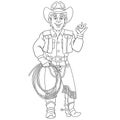 Coloring page with cowboy, horse rider
