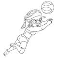 Coloring page with girl playing volleyball Royalty Free Stock Photo