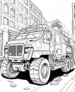 colouring page for kids, cyberpunk truks, cartoon style, thick lines, low details, no shadows Royalty Free Stock Photo