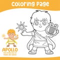 Colouring worksheet of Apollo God of music and dance. Ancient Greece mythology.