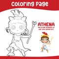 Colouring worksheet of Athena Goddess of war and handicraft. Ancient Greece mythology.