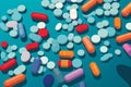pharmacy drug capsule illustration pharmaceutical medicine medical medication tablet pill. Generative AI.