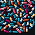 medication pharmacy tablet medicine medical pill illustration capsule drug pharmaceutical. Generative AI. Royalty Free Stock Photo