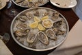 Colseup view to oysters plate with lemon in Casablanca, Morocco