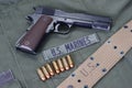 Colt goverment 1911 with us marines uniform Royalty Free Stock Photo