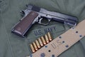 Colt goverment 1911 with us navy uniform Royalty Free Stock Photo