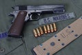 Colt government M1911 with U.S. Marines uniform Royalty Free Stock Photo