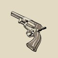 Colt Model 1848 Dragoon. Revolver. Digital sketch hand drawing vector.