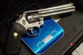 Colt Python 357 on a scale, beautiful powerful weapon Royalty Free Stock Photo