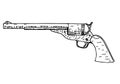 The Colt Revolver with bullets on white background. Vintage pistol silhouette. Western handgun. Line Art, vector Gun Royalty Free Stock Photo