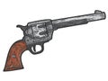 Colt revolver, cowboy gun. Apparel print design. Color hand drawn image. Royalty Free Stock Photo