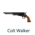 Colt Walker is a medium frame double-action revolver featuring a six round cylinder gun, pistol vector illustration Royalty Free Stock Photo