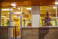 Bojangles fast food restaurant at night Christmas decorations interior