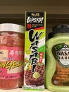 Wasabi sauce and colorful sauce labels ina retail store