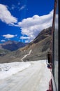 The Columbia ice field at Canadian Rockies, and the view of the glacier Royalty Free Stock Photo