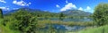 Columbia River Floodplains Landscape Panorama with Monashee Mountains at Revelstoke, British Columbia, Canada Royalty Free Stock Photo