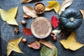 Columbian coffee with autumn decoration Royalty Free Stock Photo