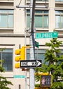 Columbus Avenue and One Way street signs in New York City, selective focus with building in background, USA