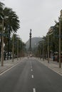 Columbus Boulevard in Barcelona, street between palm trees