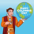 Columbus day celebration scene of christopher lifting globe earth