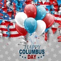 Columbus day design with USA national flag, falling confetti, and ringlets.