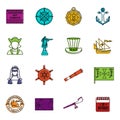 Columbus Day icons doodle set