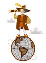 Columbus Day poster with Columb on globe Royalty Free Stock Photo