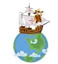 Columbus Day poster with Columb sailing on ship Royalty Free Stock Photo